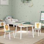 Mesa e Cadeiras para Crianças de 3 Peças Mesa Infantil com 2 Cadeiras em Madeira com Desenhos de Leões Verde