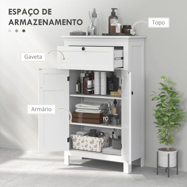 Armário Casa de Banho Móvel Casa de Banho com Gaveta 2 Portas e Prateleira Ajustável 60x30x102,5 cm Branco
