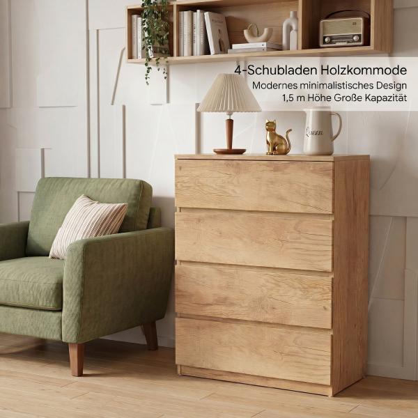 Cómoda de 4 Gavetas para Quarto Moderna Design sem Puxadores para Sala de Jantar Entrada 60x40x80 cm Madeira