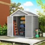 Abrigo de Jardim em Resina 182x151x219 cm com Piso Janela Ventilação Portas Duplas Cinzento