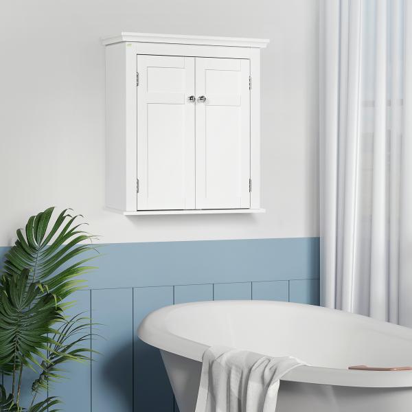 Armário Casa de Banho de Parede com Prateleiras Ajustáveis e Portas com Fechadura Magnéticas 58x24x60 cm Branco