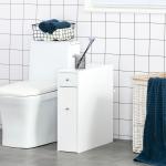 Armário Auxiliar de Casa de Banho Estreito com 2 Gavetas e Compartimento Superior com Tampa 17x48x58cm Branco