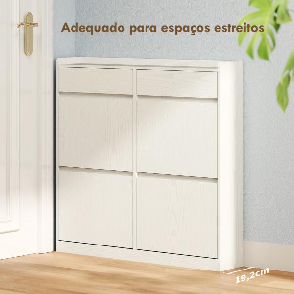 Sapateira Estreita com 4 Portas Sapateira para Entrada com 2 Gavetas para 8 Pares de Sapatos 98x19,2x95,3 cm Branco