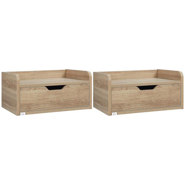 Conjunto de 2 Mesas de Cabeceira de Parede Mesas de Cabeceira Flutuantes com 1 Gaveta 40x30x19,5 cm Madeira