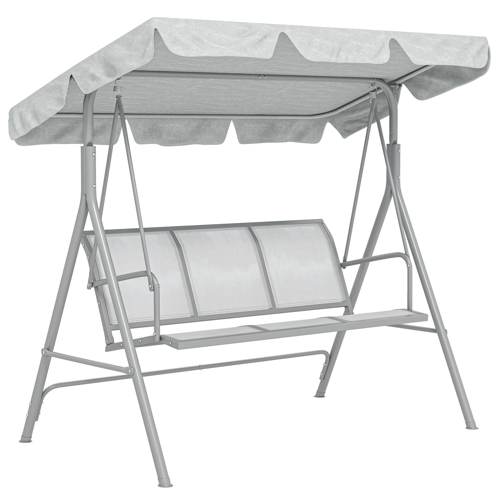 Baloiço Jardim de 3 Lugares com Toldo Ajustável Encosto Respirável e Estrutura de Metal Carga 240kg 171x108x154cm Cinza