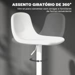 2 Bancos de Bar Reguláveis em Altura 84 - 104 cm com Encosto e Apoio para os Pés Estofadas em PU Giratórias em 360° Branco