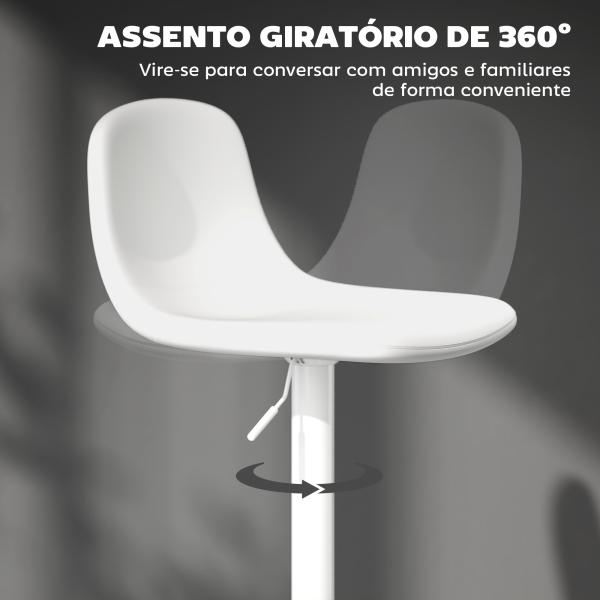 2 Bancos de Bar Reguláveis em Altura 84 - 104 cm com Encosto e Apoio para os Pés Estofadas em PU Giratórias em 360° Branco