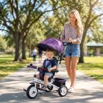 Triciclo Evolutivo para Bebés de +12 Meses 2 em 1 com Toldo Dobrável Guiador Cinto de Segurança e Cesto 95x50x106 cm Roxo