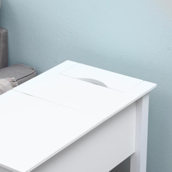 Mesa de Apoio com Tampa Abatível Prateleira de Armazenamento e Orifício para Cabos Oculto 60,5x32,5x70cm Branco