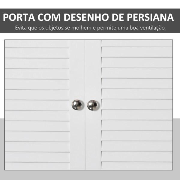 Armário Casa de Banho de Parede com 2 Portas de Persiana Prateleira Interior e Barra para Toalhas Móvel Auxiliar Suspenso Moderno Multiuso para Cozinha 60x23x60cm Branco