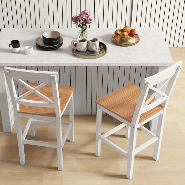 Conjunto de 2 Bancos de Bar de Madeira com Encosto e Apoio para os Pés Estilo Rústico para Cozinha 41x46x97.5 cm Natural