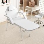 Marquesa de Massagem Dobrável Portátil de 3 Secções com Encosto Ajustável Apoio de Cabeça e Braços 182x82x68 cm Branco