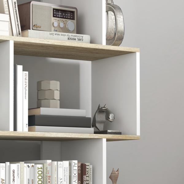 Estante para Livros Estilo Nórdico Estante com 5 Prateleiras Anti - Tombo Carga 25 kg 70x29,5x163 cm Branco e Madeira