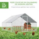 Galinheiro de Exterior Grande 3x4x2m Gaiola para 8 - 12 Galinhas de Aço Galvanizado com Teto de PE e Fechadura para Coelhos Prata
