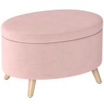 Puff Estofado em Veludo Acolchoado Banco de Armazenamento com Tampa Removível e Pés de Madeira 71x51,5x42 cm Rosa