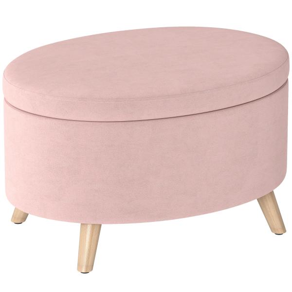 Puff Estofado em Veludo Acolchoado Banco de Armazenamento com Tampa Removível e Pés de Madeira 71x51,5x42 cm Rosa