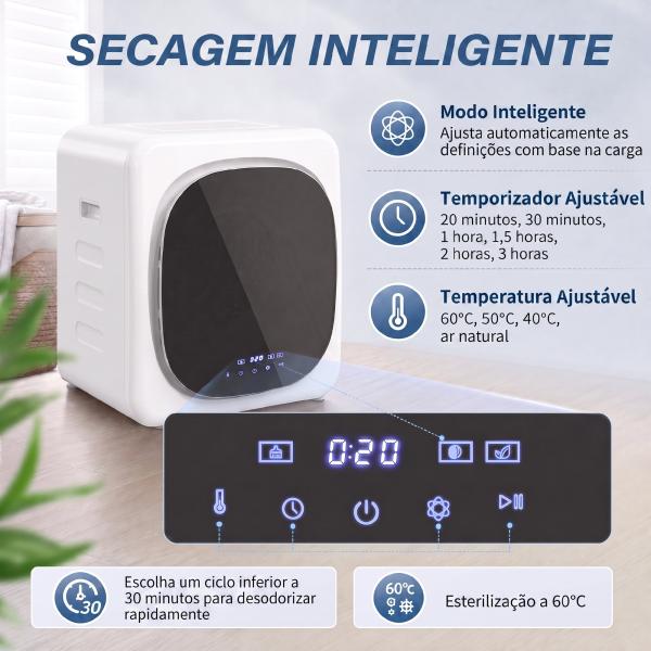 Máquina de Secar por Exaustão 4 kg 800W com Ecrã Tátil, Controlo de Tempo e Temperatura, Secagem Uniforme, Branco