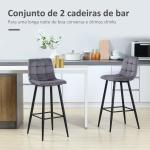 Conjunto de 2 Bancos Altos de Cozinha Bancos de Bar Estofados em Veludo com Apoio para os Pés e Encosto Cinzento