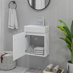 Móvel de Casa de Banho com Lavatório Móvel de Casa de Banho com Porta com Fechamento Suave e Armário 40x23x50 Branco Brilhante