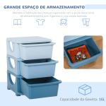 Organizador de Brinquedos Infantil para crianças acima de 3 anos com 3 Gavetas e Alças amplo espaço de armazenamento para Roupas Livros brinquedos 37x37x56,5 cm Azul
