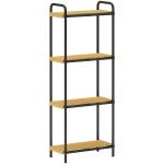 Estante de Casa de Banho de Bambu de 3 Níveis Estante de Armazenamento com 3 Prateleiras Ripas e Estrutura de Aço 41,5x21,5x106 cm Madeira e Preto