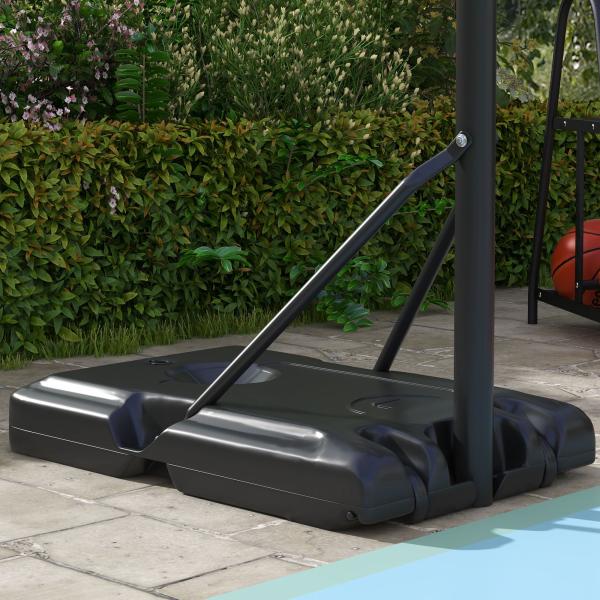 Tabela de Basquetebol de Exterior com Altura Ajustável 235 - 264 cm Suporte para Bola Rodas e Base Recarregável Preto