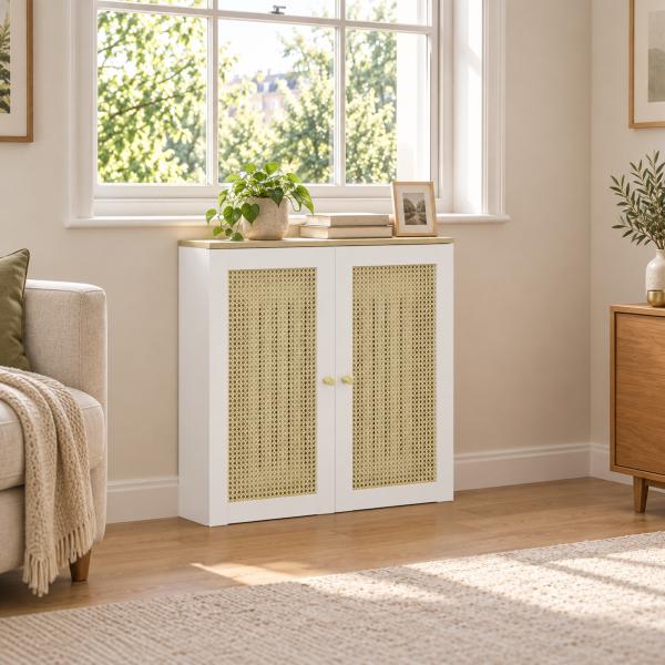 Cobre - radiador com 2 Portas em Rotim para Sala e Quarto 78x19x75 cm Branco