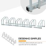 Estacionamento para 6 Bicicletas Suporte de Aço para Estacionar Bicicletas no Chão para Interior e Exterior 179x33x27 cm Prata
