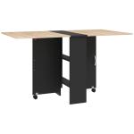 Mesa de Cozinha Dobrável Mesa de Madeira com 2 Prateleiras de Armazenamento e Rodas 75x140x74 cm Preto e Madeira