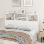 Cabeceira de Cama 160 cm com Arrumação e 4 Compartimentos Abertos para Quarto, Branco