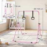Barra de Ginástica para Crianças com Altura Ajustável em 5 Níveis Anéis e Dobrável 148x105x88 - 128 cm Rosa