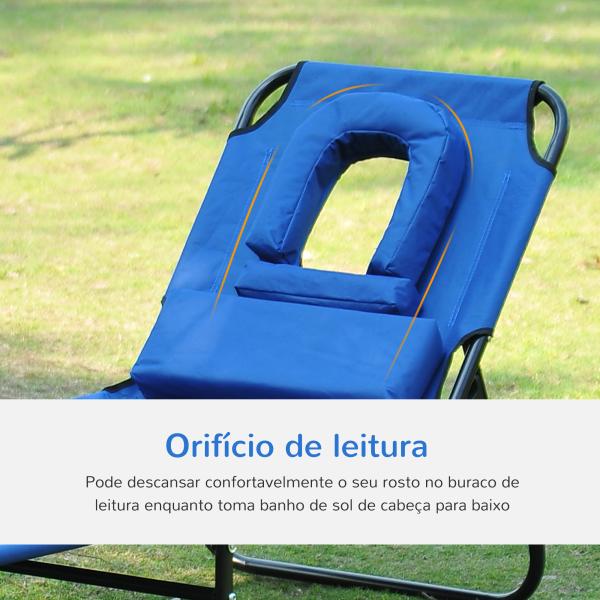 Espreguiçadeira Dobrável com Encosto Ajustável em 4 Posições Espreguiçadeira de Jardim com Almofada Estrutura de Aço Tecido Oxford para Acampamento Praia Terraço 190x56x28cm Azul