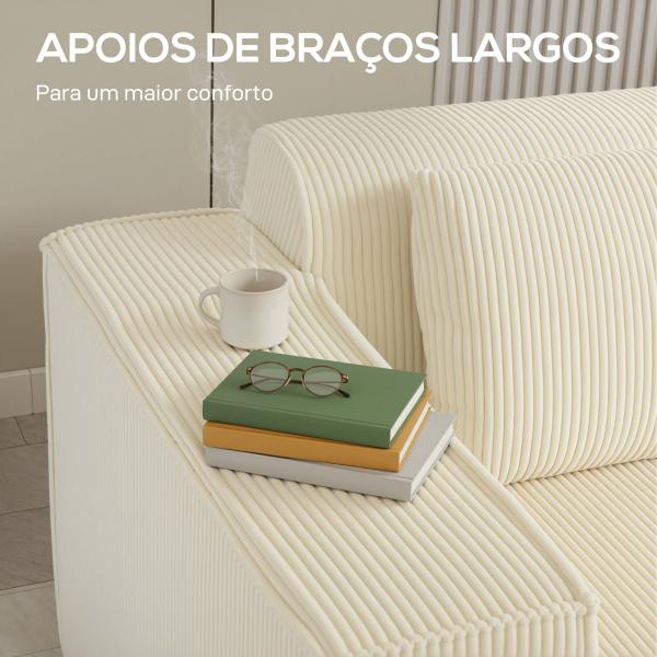 Sofá de 3 Lugares Sofá de Sala 202x90x76 cm Revestido em Veludo Cotelê Acolchoamento Espesso e 2 Almofadas Bege