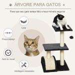Arranhador para Gatos Médio de 3 Níveis com Postes de Sisal Placa para Arranhar e Bola Suspensa 40x35x72 cm Cinzento Escuro