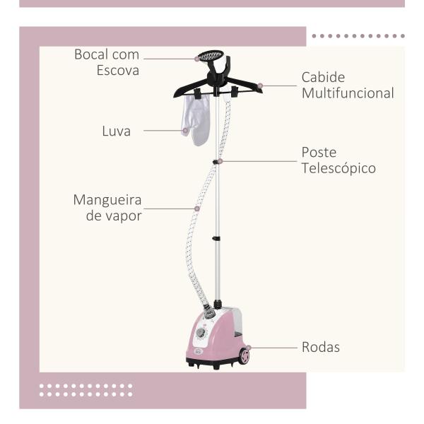 Ferro de Engomar a Vapor com Depósito de 1,4L e Temperatura Ajustável em 11 Níveis 26x21,5x146 cm Rosa