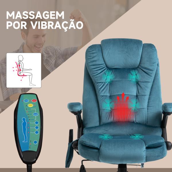 Cadeira de Escritório com 6 Pontos de Massagem Reclinável até 130° com Função de Aquecimento 68x72x110 - 120 cm Azul