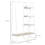 Suporte para Cabides com 4 Prateleiras de Armazenamento e Barra de Pendurar Estilo Industrial 101x39x160cm Madeira e Branco