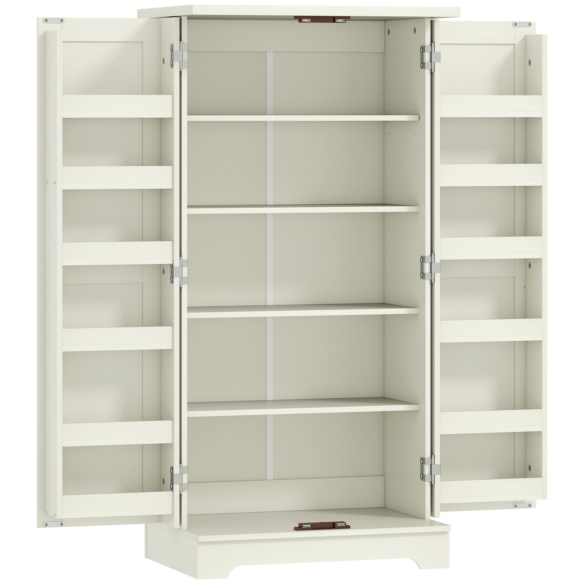 Armário Despenseiro de Cozinha com 2 Portas, 16 Prateleiras e Prateleira Ajustável para Sala de Jantar e Sala de Estar, 60x40x120 cm, Creme