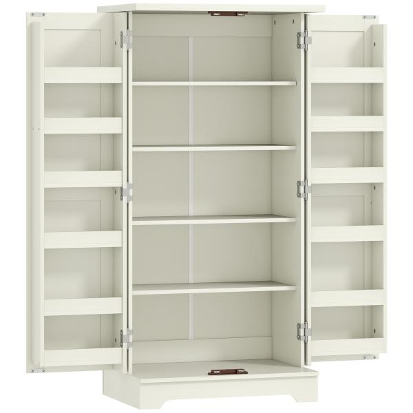 Armário Despenseiro de Cozinha com 2 Portas, 16 Prateleiras e Prateleira Ajustável para Sala de Jantar e Sala de Estar, 60x40x120 cm, Creme