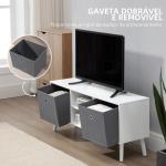 Móvel de TV para Televisores de até 50 Polegadas Móvel de Sala de Estar Moderno com 2 Gavetas de Tecido 2 Prateleiras Abertas e Orifício Passa Cabos 110x29x46,5cm Branco e Cinza