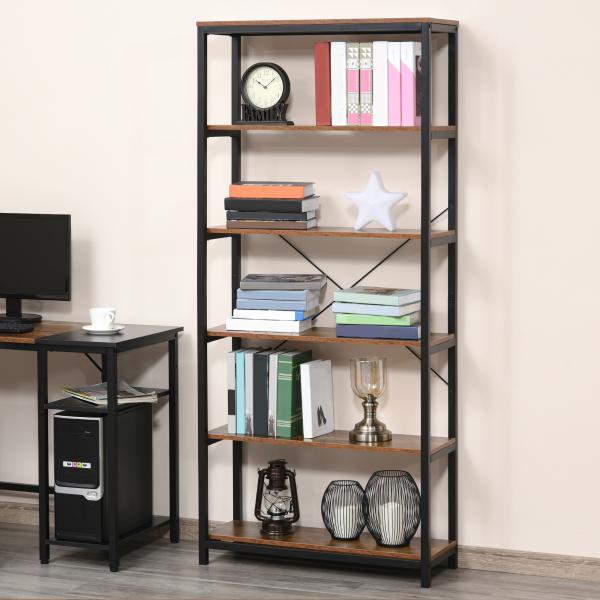 Estante estilo industrial com 6 prateleiras abertas para sala de estar Escritório 80x30x180 cm Castanho Rústico