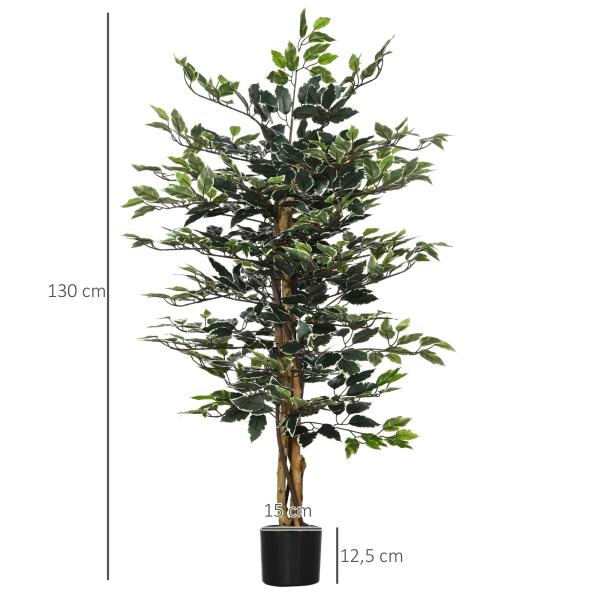 Ficus Artificial com Troncos Planta Artificial com Vaso e 702 Folhas Realistas para Ø15x130 cm Verde