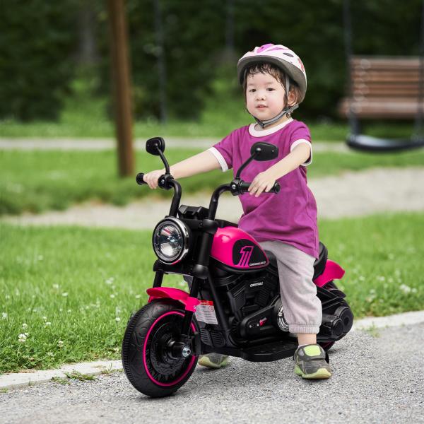 Motocicleta Elétrica para Crianças de 18 - 36 Meses com Bateria 6V Farol e Rodas Auxiliares Removíveis 76x42x57 cm Rosa