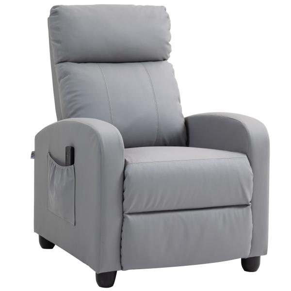 Poltrona de Massagem Reclinável com Controlo Remoto 2 Áreas de Massagem 8 Programas 5 Níveis 68x88x98 cm Cinzento