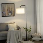 Candeeiro de Pé Moderno Lâmpada E27 Máx. 40W com Ecrã de Linho e Interruptor de Pé 64x38x163,5cm Branco e Preto