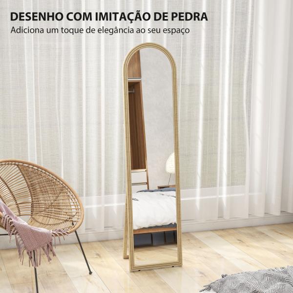 Espelho de Pé 160x40 cm com Moldura Efeito Pedra Espelho de Corpo Inteiro Retangular para Pendurar Bege