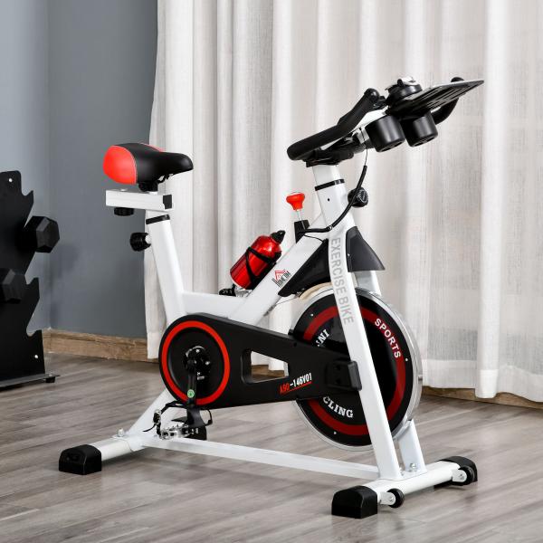 Bicicleta Ergométrica com Tela LCD Sela Ajustável Volante 8 kg para Escritório Branco