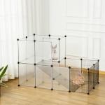 Recinto para Animais de Estimação Pequenos DIY com 21 Painéis de Resina e 6 Painéis de Arame 140x70x90cm Transparente e Preto