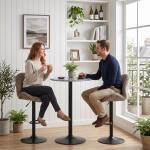 Conjunto de 2 Bancos de Bar Giratórios em Chenille com Altura Ajustável 62 - 83 cm, Encosto e Apoio para os Pés, Moka