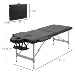 Marquesa de Massagem Dobrável com Altura Regulável em 7 Níveis, Apoio de Cabeça e Braços, 185x70x58 - 82 cm, Preto